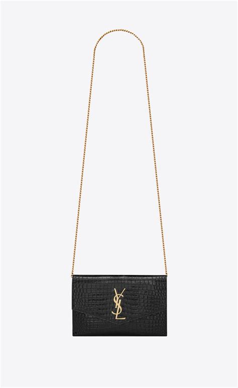 ysl uptown chain wallet in crocodile-embossed shiny leather|Uptown Chain Wallet in Crocodile.